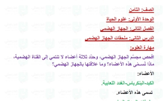 حل درس ملحقات الجهاز الهضمي علوم الصف الثامن الفصل الأول