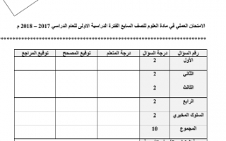 امتحان العملي 1 علوم للصف السابع مدرسة زينب بنت خزيمة