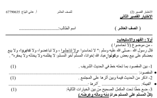نموذج اختبار قصير (2) عربي عاشر ف2 #أ. هاني البياع 2021-2022
