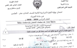 نموذج اجابة امتحان نهائي فيزياء الصف الحادي عشر علمي الفصل الثاني 2024-2025