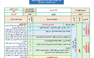 توزيع منهج اللغة العربية للصف الرابع الفصل الأول 2026-2027