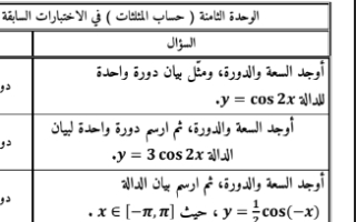 أوراق عمل وحدة حساب المثلثات رياضيات حادي عشر علمي ف2