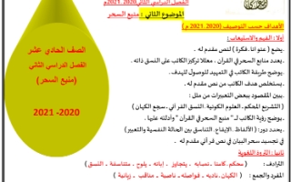 مذكرة موضوع منبع السحر في القرآن عربي حادي عشر علمي ف2 #المعالي 2020 2021