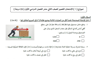 نماذج اختبار قصير فيزياء الصف الثاني عشر الفصل الأول 2026-2027