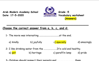 Grade 5 Vocabulary 18 5 Answers انجليزي خامس ف2