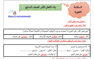 بناء فعل الأمر للغة العربية الصف السابع الفصل الثاني