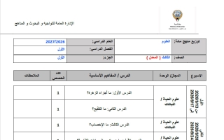 توزيع منهج (الجزء الأول) معدل علوم الصف الثالث الفصل الأول 2026-2027
