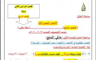 اختبار الوحدة الاولى عالمي الممتع لغة عربية صف رابع 2020 المعالي