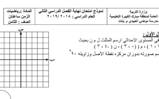 نموذج اختبار رياضيات ثامن ف2 #مدرسة موضي العبيدي