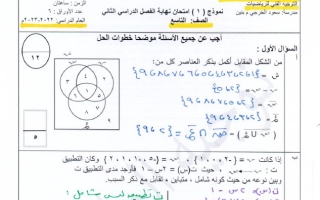 نماذج محلولة للاختبار النهائي رياضيات تاسع فصل ثاني #م. سعود الخرجي 2023-2024