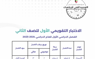 الاختبار التقويمي 1 رياضيات ثاني ابتدائي التوجيه الفني 2024-2025