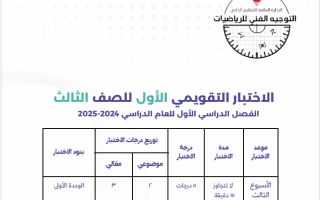 الاختبار التقويمي 1 رياضيات ثالث ابتدائي التوجيه الفني 2024-2025