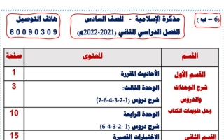مذكرة الوحدة الثالثة محلولة جزء (2) إسلامية سادس ف2 #2021 2022