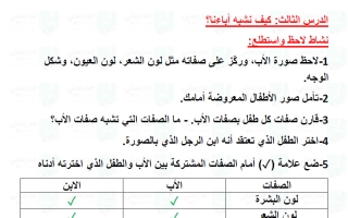 حل درس كيف نشبه أباءنا علوم الصف الثالث