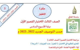 مذكرة الاختبار القصير الأول عربي ثالث ابتدائي ف1 #أ. حمادة ماهر 2022 2023