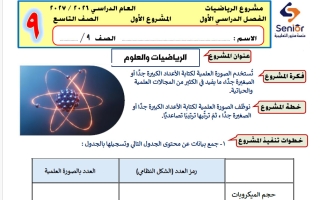 المشروع الأول رياضيات الصف التاسع الفصل الأول 2026-2027 #سنيور
