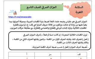الميزان الصرفي للغة العربية الصف التاسع الفصل الثاني