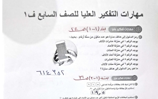 حل مهارات التفكير العليا رياضيات الصف السابع الفصل الأول أ ألفت محمد