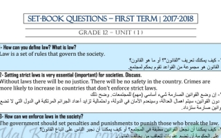 مذكرة أسئلة كتاب الطالب مع الأجوبة مترجمة انجليزي ثاني عشر ف1