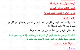 حل درس القانون الثاني للحركة علوم الصف السادس الفصل الأول