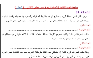مراجعة الوحدة الثانية حسب معايير الاختبار عربي رابع ف2
