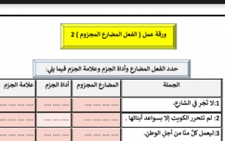 ورقة عمل الفعل المضارع المجزوم لغة عربية للصف الخامس الفصل الأول إعداد المعلمة بيلسان