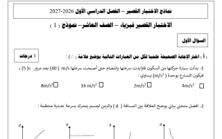نماذج اختبار قصير فيزياء الصف العاشر الفصل الأول 2026-2027 أ عبد الله الدباس