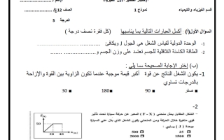 الاختبار القصير الأول فيزياء الصف الثاني عشر علمي الفصل الأول