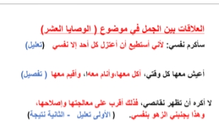 مذكرة الوصايا العشر لغة عربية للصف الثاني عشر الفصل الثاني العلاقات بين الجمل