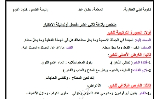 ملخص البلاغة للغة العربية الصف الثاني عشر الفصل الأول أ حنان عيد