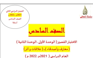 مذكرة الاختبار القصير عربي سادس ف2 #أ. حمادة ماهر 2021-2022
