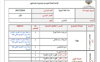 توزيع منهج اللغة العربية الصف السادس الفصل الأول 2026-2027