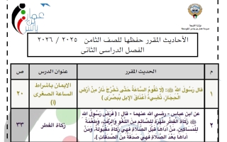 الأحاديث المقرر حفظها تربية اسلامية للصف الثامن الفصل الثاني أ عبد العزيز الرشيدي