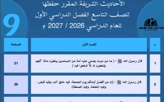 الأحاديث المقرر حفظها تربية اسلامية الصف التاسع الفصل الأول 2026-2027 أ حسين الهاجري