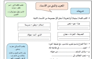 تدريبات المعرب والمبني من الأسماء لغة عربية الصف السادس الفصل الأول 2026-2027 أ ايمان علي