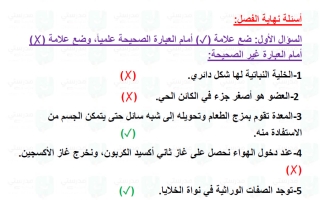 حل تقويم فصل أجهزة جسم الانسان علوم الصف الثالث