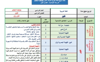 توزيع منهج اللغة العربية للصف الأول الفصل الأول 2026-2027