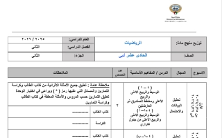 توزيع منهج رياضيات الصف الحادي عشر أدبي الفصل الثاني 2025-2026