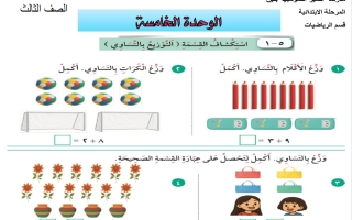 أوراق عمل الوحدة الخامسة رياضيات الصف الثالث الفصل الثاني