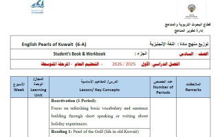 خطة وتوزيع منهج لغة انجليزية الصف السادس الفصل الأول 2025-2026