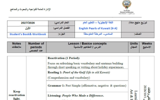توزيع منهج لغة انجليزية الصف السادس الفصل الأول 2026-2027