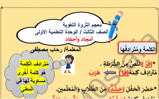 الثروة اللغوية الوحدة الاولى للغة عربية الصف الثالث الفصل الثاني #أ. رحاب مصطفى 2021-2022