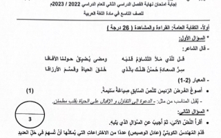 نموذج إجابة امتحان عربي للصف التاسع فصل ثاني #الخاص 2022-2023
