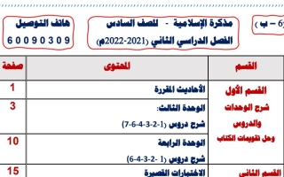 مذكرة الوحدة الثالثة محلولة جزء (1) إسلامية سادس ف2 #2021-2022