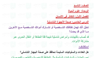 حل درس صحة الأجهزة التناسلية علوم الصف التاسع الفصل الأول