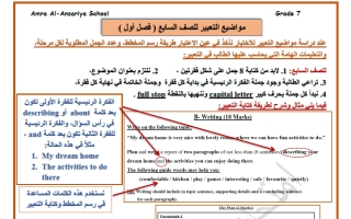 مواضيع تعبير اللغة الانجليزية الصف السابع الفصل الأول