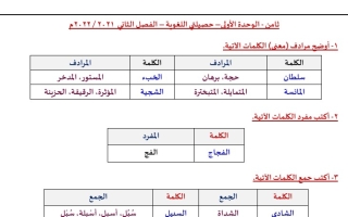 الثروة اللغوية الوحدة الأولى للغة العربية الصف الثامن الفصل الثاني 2021 - 2022 - أ. وجيه الهمامي
