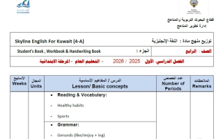 خطة وتوزيع منهج لغة انجليزية الصف الرابع الفصل الأول 2025-2026