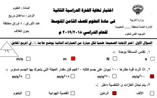 امتحان اختبار محلول علوم ثامن ف2 #2019