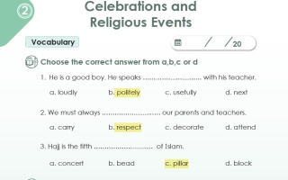 حل الوحدة الثانية Celebrations and Religious Events كتاب التدريبات لغة انجليزية الصف الرابع الفصل الأول